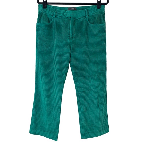 ISABEL MARANT Moreo Cord Trousers Pants Green US 10 FR 42 Corduroy Cropped - Picture 2 of 11